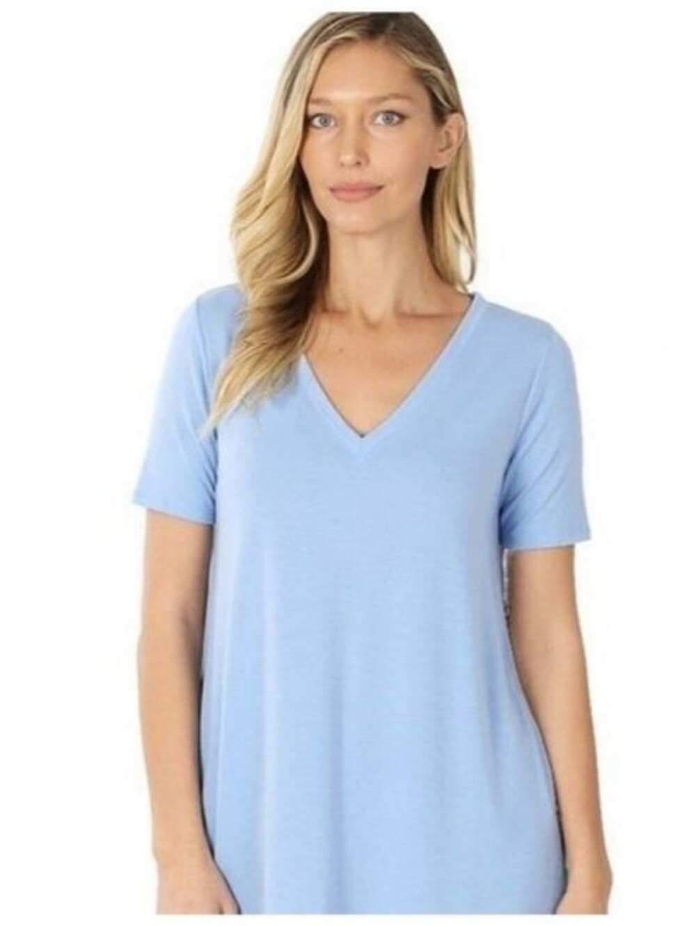ZENANA Short Sleeve light Blue V Neck Top Size 3XL NWT